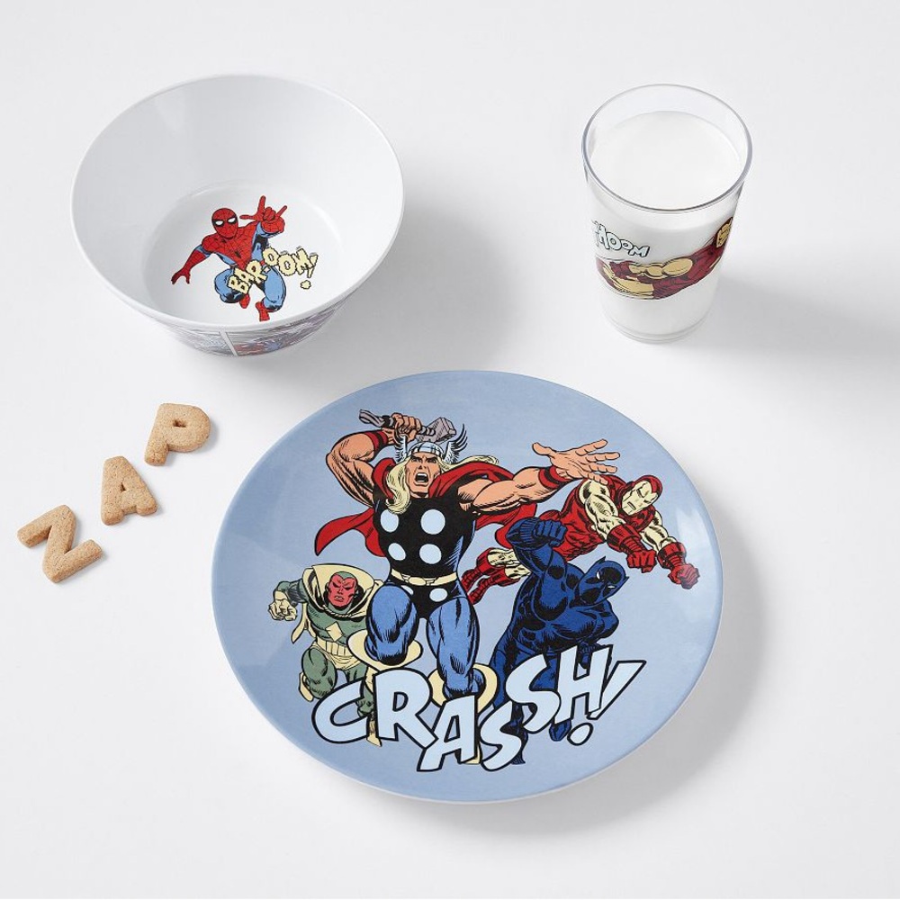 Pottery Barn Kids Marvel Heroes Blue Plate, Bowl, and Tumbler Set